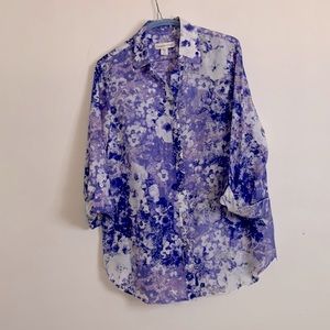 Coldwater creek cotton silk blend floral print Long sleeve button down top